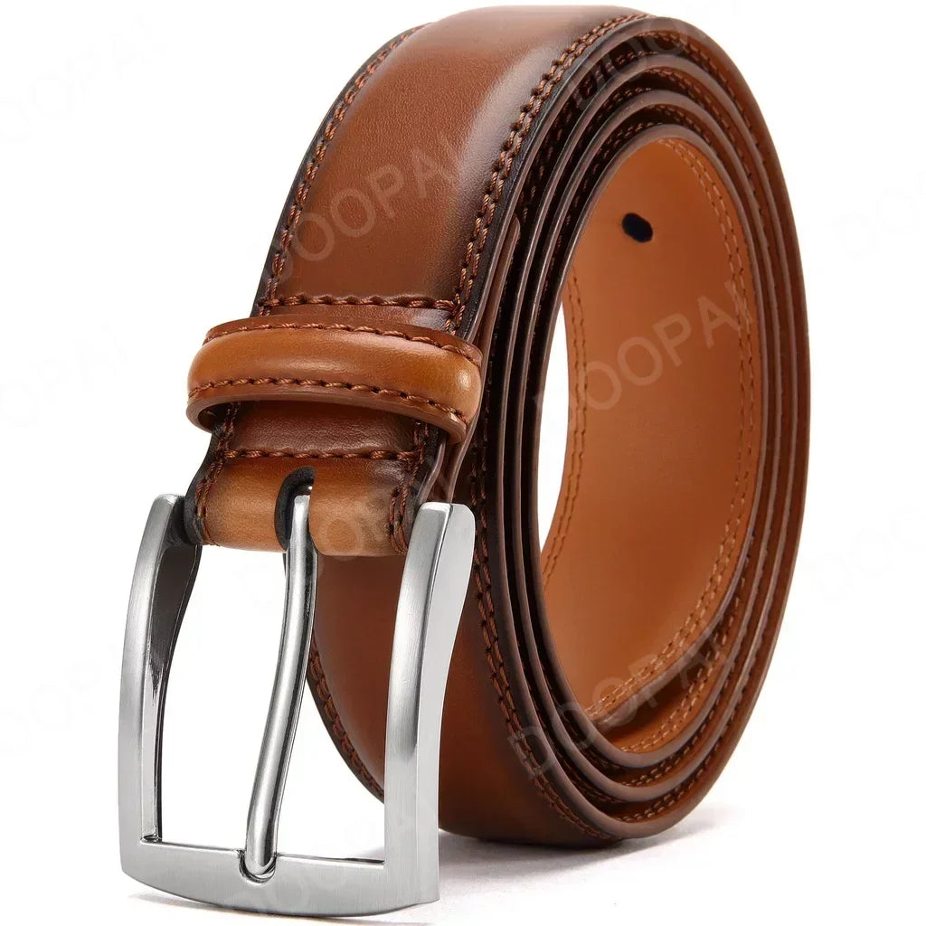 Men Belts High Quality Genuine Leather LONG Large Pin Buckle Metal Automatic Buckle Male Belts Strap Male