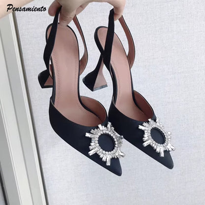 2025 Luxury Crystal Slingback High Heels for Women - Comfortable Triangle Heeled Pumps for Summer Weddings and Parties