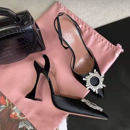 2025 Luxury Crystal Slingback High Heels for Women - Comfortable Triangle Heeled Pumps for Summer Weddings and Parties