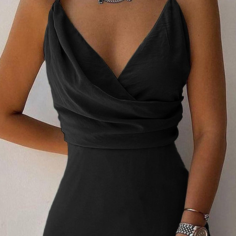 V-Neck Slit Sling Dress Summer Fashion Sexy Slim Suspender Dresses for Women Clothing