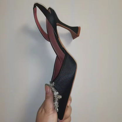 2025 Luxury Crystal Slingback High Heels for Women - Comfortable Triangle Heeled Pumps for Summer Weddings and Parties