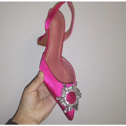 2025 Luxury Crystal Slingback High Heels for Women - Comfortable Triangle Heeled Pumps for Summer Weddings and Parties