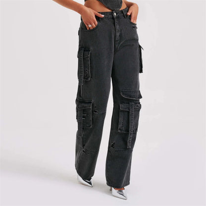Women's Low Waist Three-Dimensional Tube Top Jeans with Pocket Stitching